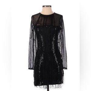 Express Womens Black Netted Long Sleeve Dress Fringe & Sequins Size 4